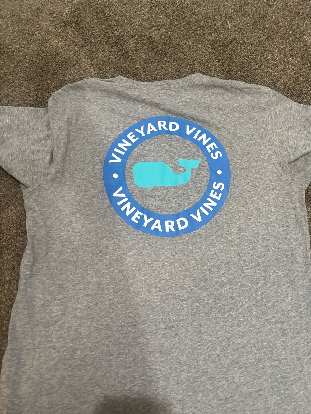 Vineyard Vines Heather Gray Tee with Blue and Aqua Whale Logo
